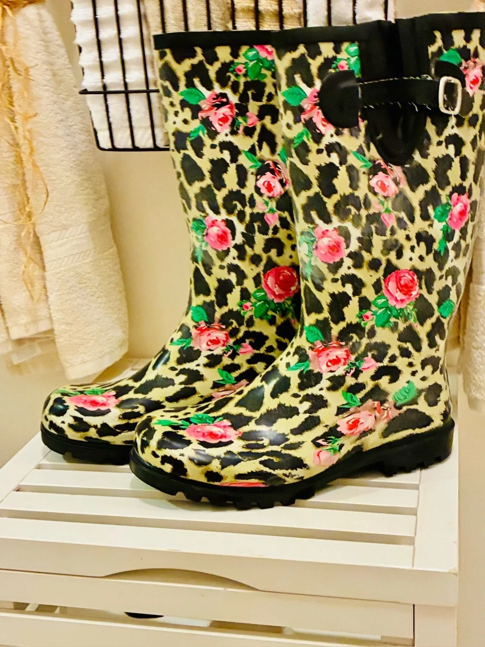 NOMAD  Women’s RAIN-BOOTS Leopard & Rose Pattern Women's Rain Boots -Floral 🌸